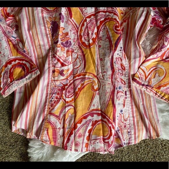 Robert Graham Shirt Paisley Striped Multicolor Linen Cotton Pearl Button Down XL - Picture 6 of 10